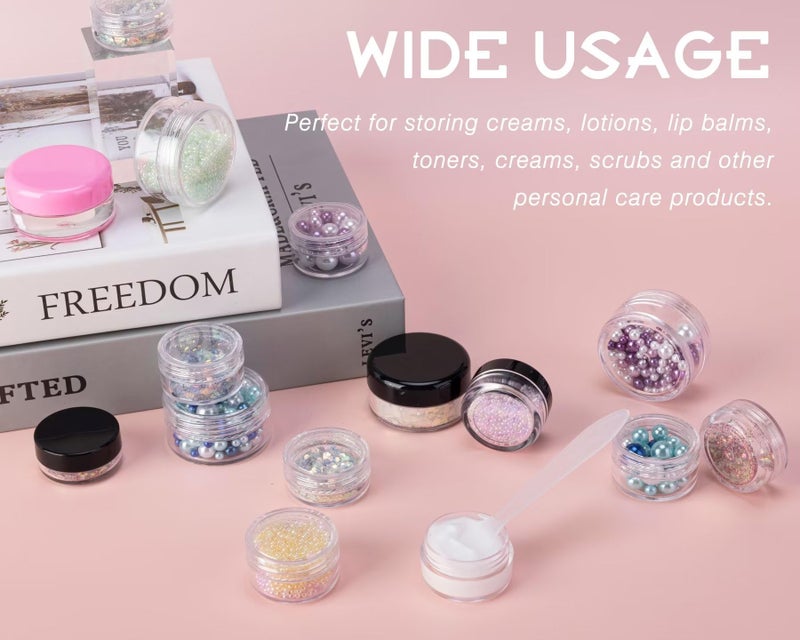 HPPFFY 100 Count 5 Gram Sample Containers, Clear Lip Balm Containers with Lids, Small Plastic Sample Jars with 8 Mini Spoons, 100pcs Labels (Clear Lid) - Image 4